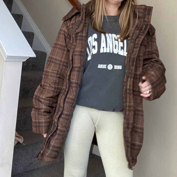 Vintage Arizona Jeans brown plaid puffer jacket - Picture 3 of 14